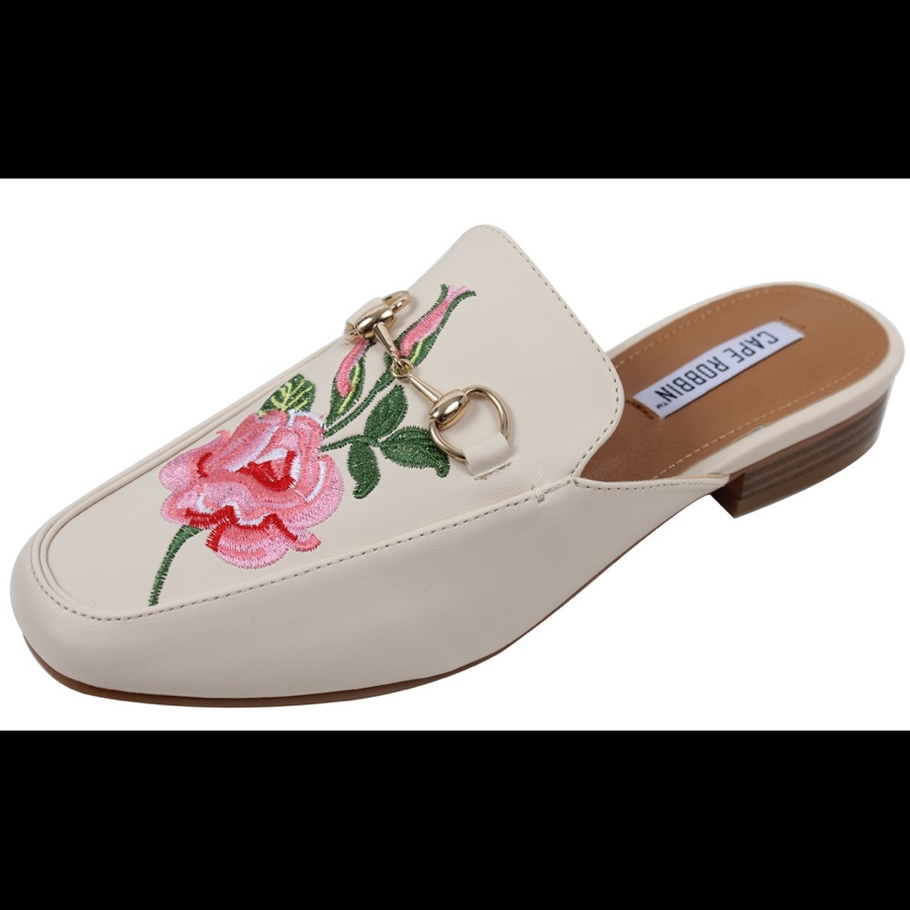 Nude Floral Embroidered Slip on Mules - Picture 2 of 6